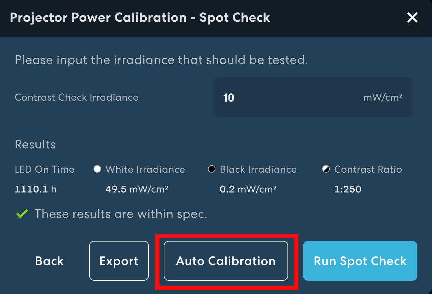 Figure 4 135 Projector Power Calibration Setup