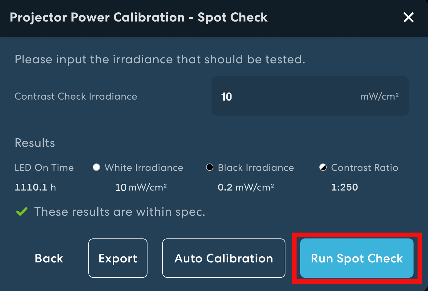 Figure 4 135 Projector Power Calibration Setup