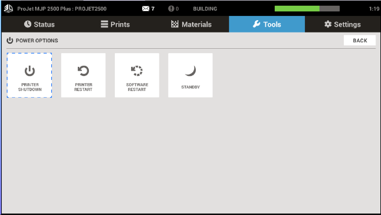 ProJet MJP 2500 Printer Power Options
